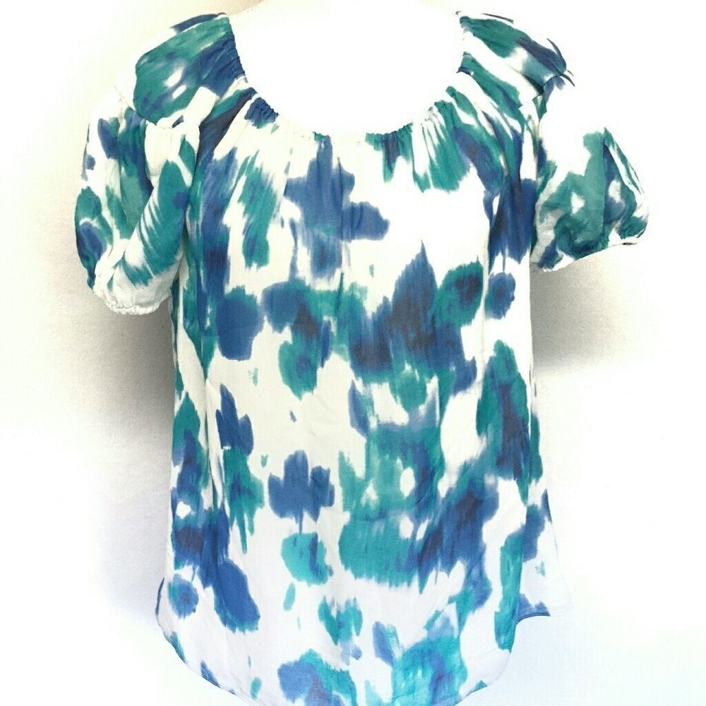 KENNETH Cole Watercolor Silk Blouse  Wide Shoulder